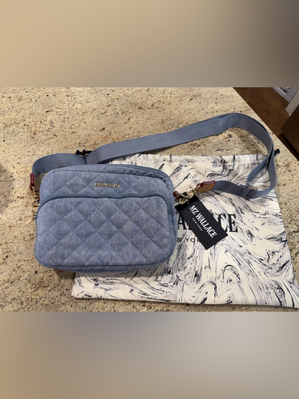 MZ Wallace True Light Denim Quilted Metro Camera Bag